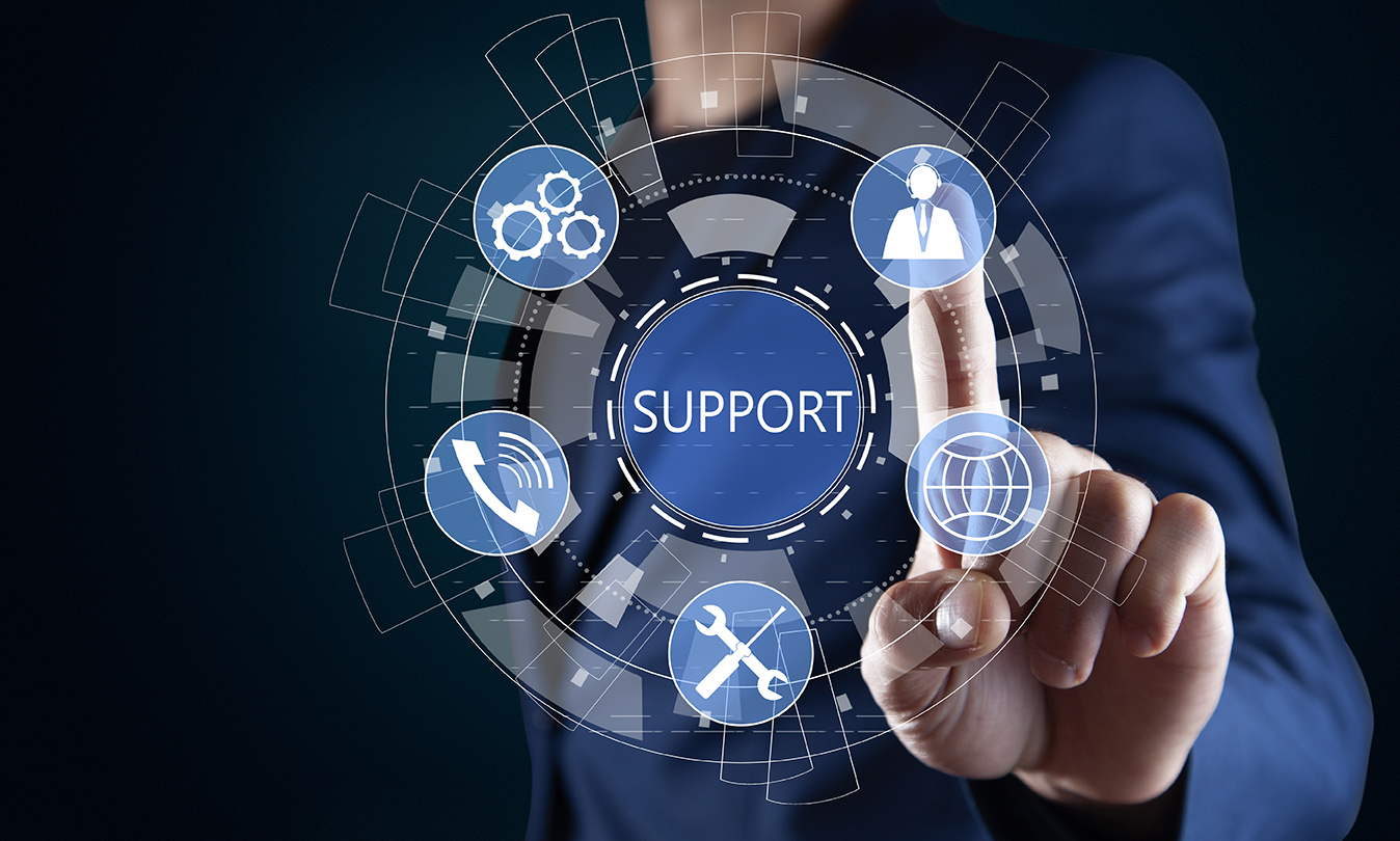 business man touching support icon